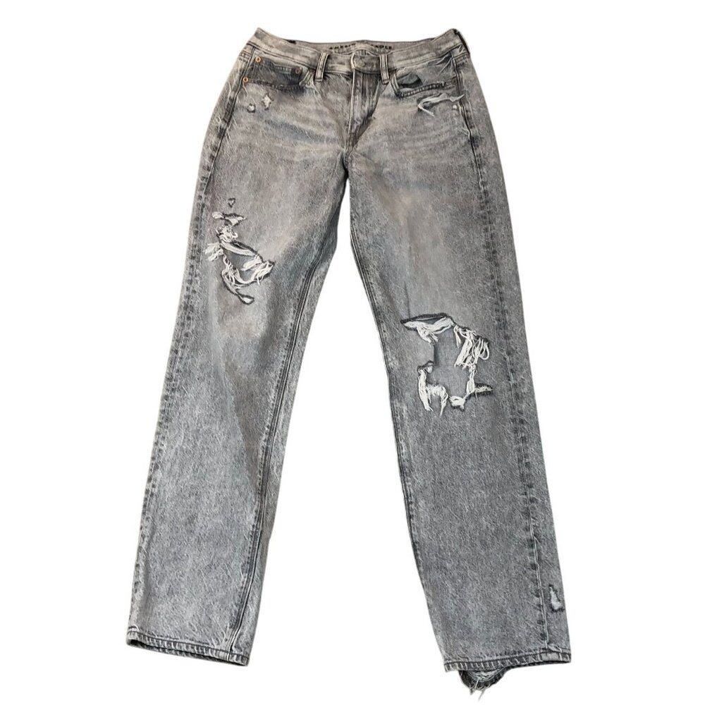 American Eagle Womens Jeans Size 4 Classic Straight Leg Distressed Gray Denim
